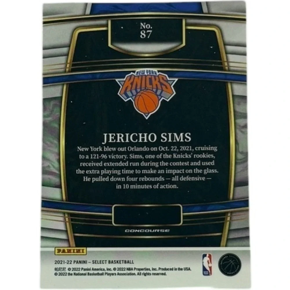 2021 2022 Panini Select Concourse Basketball Card Jericho Sims RC New York Knick